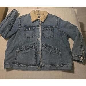 GAP Denim Trucker Jacket Unisex XXL Sherpa Lined Coat